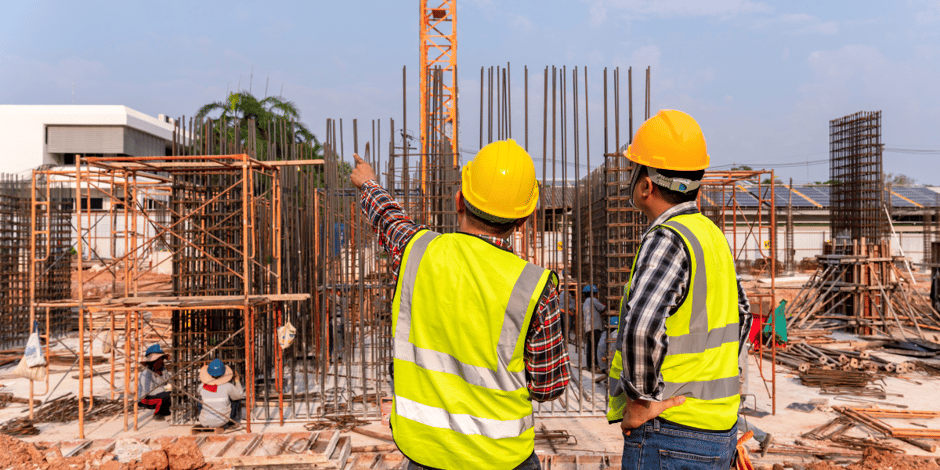 Construction civil engineer technician and architect working